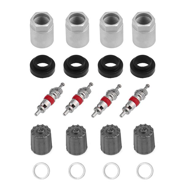 4 juegos de sensor de presión de neumáticos de coche TPMS Kit de servicio con junta de tapa de válvula de tuerca