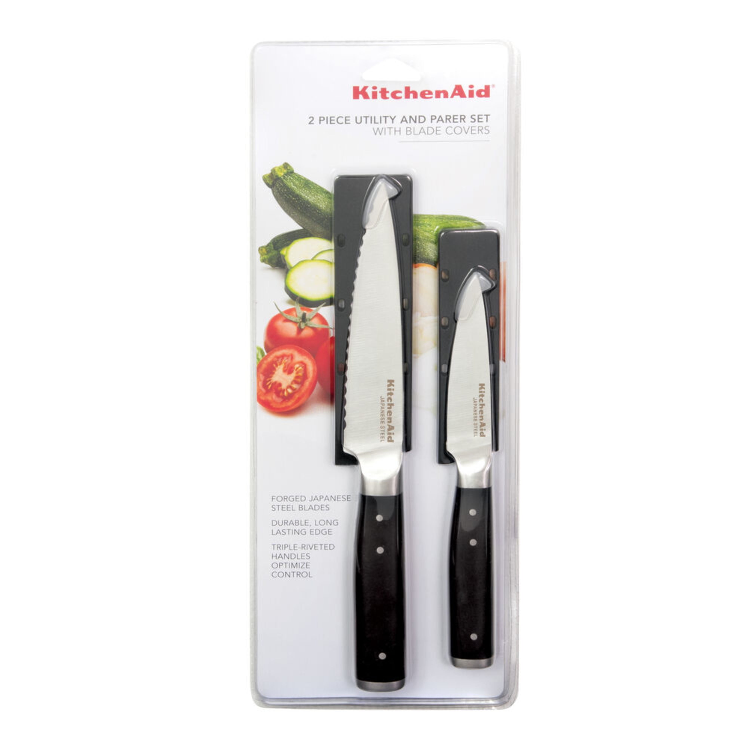 Kitchenaid Gourmet 2-piece Forged Tripe-Rivet Utility and Paring Knife Set with Blade Covers, Black