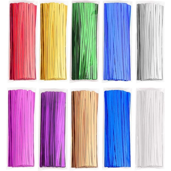 500 Pcs Metallic Twist Ties 10 Colors Twist Tie 4" Bread Ties Twist Ties for Bags Foil Twist Ties Treat Bags Bread Candy Bags(color sent randomly)