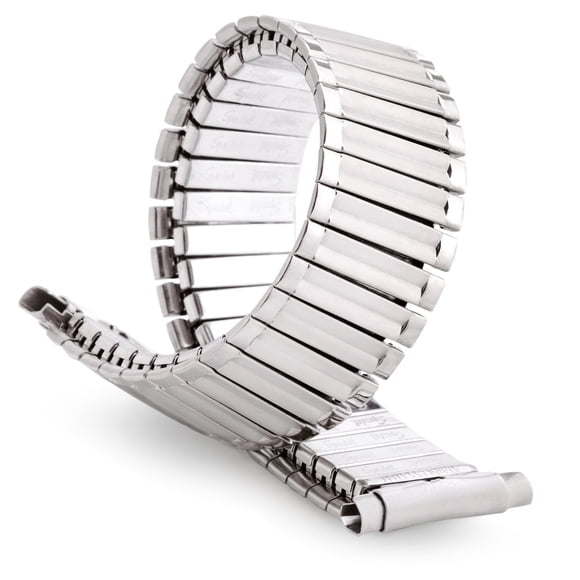 Speidel Bracelet de Montre en Acier Inoxydable Confortable et Extensible pour Hommes, Bracelet de Remplacement Argenté, 16-22mm, Extrémité Courbée Sans Fermoir