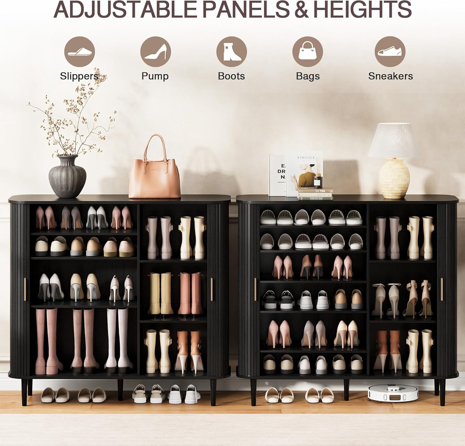 47 " Shoe Storage Cabinet with Sliding Door, 6-Tier Adjustable Freestanding Shoe Organizer for Entryway, Hallway, Black