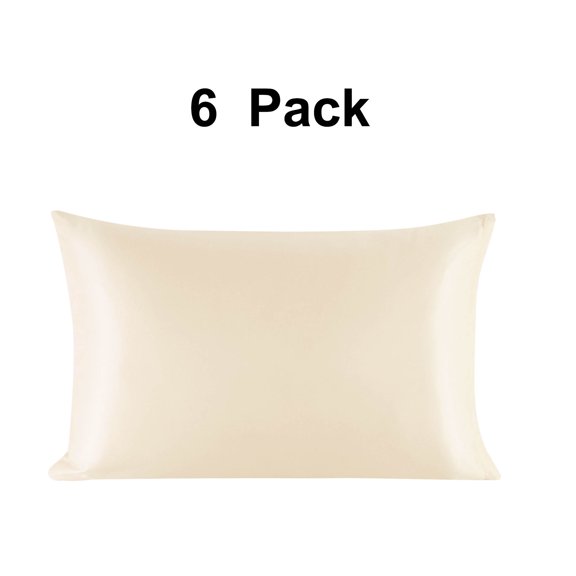 PiccoCasa Silky Satin Pillowcases 6 Pack Pillow Case Covers with Zipper, King Pearl White