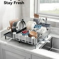 thumbnail image 5 of Large Dish Drying Rack, Expandable Dish Racks for Kitchen Counter, Space Saving 304 Stainless Steel Drying Rack Kitchen, Extra Large Drainer with Multifunctional Flip Up Pegs, Gray, 5 of 5