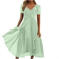thumbnail image 2 of Women's Mesh Lace Summer Dress, Short Sleeve Round Neck Chiffon Party Dress with Waist Cutout, 2 of 6