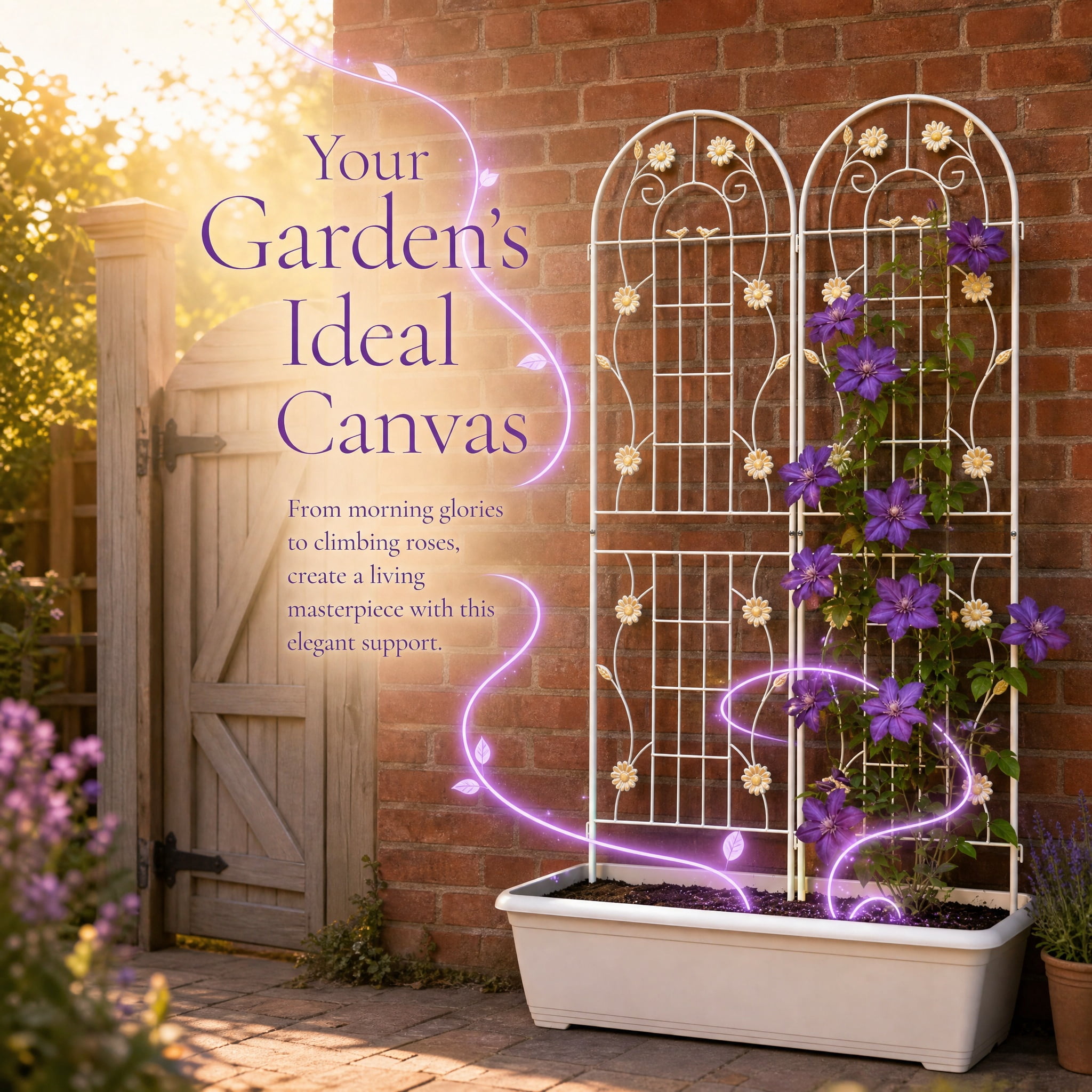 2 Pack 71" x 19.7" Metal Garden Trellis Rustproof Outdoor Plant Trellis for Climbing Plants Heavy Duty Flower Vine Support Trellis for Rose Clematis Ivy Cucumber Garden Patio Decor Cream White