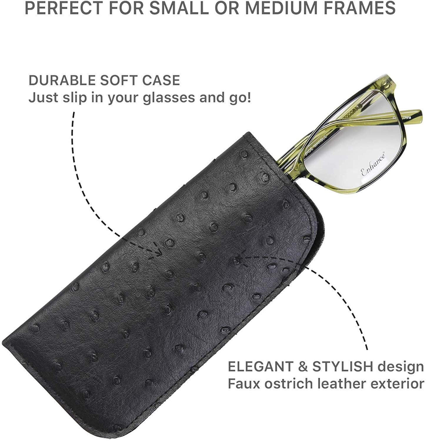 2 Pack Soft Slip In Eyeglass Case For Small To Medium Frames, Reading