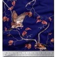 thumbnail image 1 of Soimoi Blue Silk Fabric Dry Leaves & American Goldfinch Bird Print Fabric by The Yard 44 Inch Wide, 1 of 3