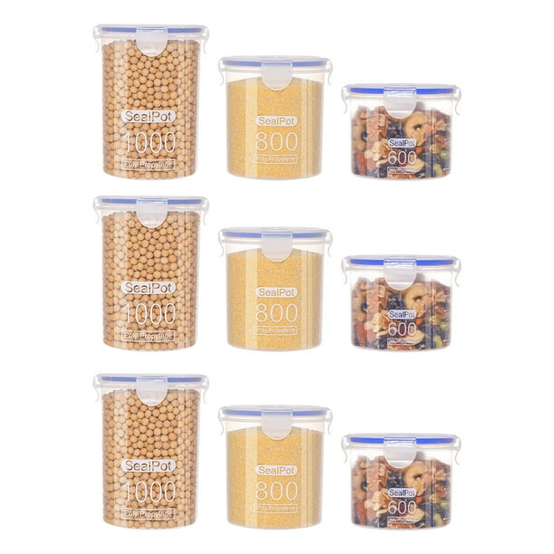 XWSHYW Contenedores de Almacenamiento Juego de Tarros Sellados, Tarro para Almacenar Granos, Tarro para Almacenar Frutos Secos, Caja de Almacenamiento para El Hogar, Juego de 6 Piezas, Juego de 9 Pie