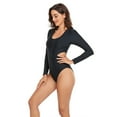 thumbnail image 5 of Baiways New Women's Solid Color Long Sleeve One-Piece Swimsuit, Sunscreen Breathable Design Sense, Beach Hot Spring Park and Surf, Black, 5 of 7