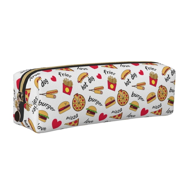 Balery Fast Food Estuche de Lápices de Cuero Impreso, Estuche para Suministros de Arte, Estuche de Lápices con Cremallera, Estuche de Almacenamiento de Papelería