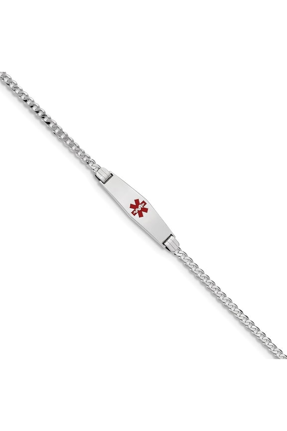 14K White Gold bracelet Medical Curb Alert Red 7 in 7.5 mm 3
