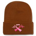 thumbnail image 3 of ManxiVoo Embroidered Awareness Ribbon Long Beanie Soft Knit Headwear for Women Stretch Fit Cold Weather Head Cover Coffee, 3 of 4