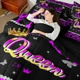 thumbnail image 4 of Castle Fairy Teens Queen Crown Twin Bedding Sets 7-Piece,Bling Butterflies Cheetah Print Bedding Comforter Set Microfiber,Black Purple Breathable Sheet Sets,Breathable Home Decor,Reversible, 4 of 8