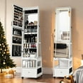 thumbnail image 1 of Yiwa 360°Swivel Mirrored Jewelry Cabinet with Full-Length Mirror, Modern Lockable Standing Jewelry Armoire Organizer with Drawer, Touch Screen Mirror, 3 Color LED Lights, Storage Shelves, White, 1 of 6