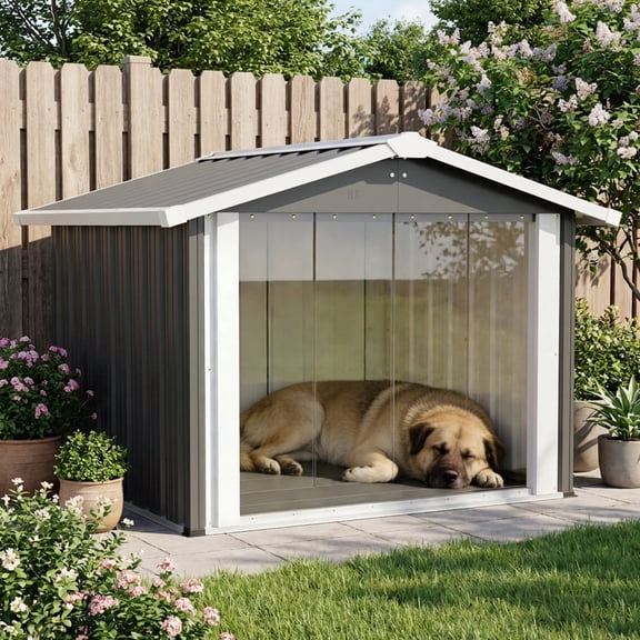 LZBEITEM Waterproof Metal Dog House for Small to Large Sized Dogs, Indoor Outdoor Doghouse Dog Kennel  Weather Pet Shelter