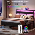 thumbnail image 3 of Satifur Queen Size Bed Frame with Storage Headboard and LED Light, Platform Bed with Metal Slats, Noise Free Design, 3 of 10