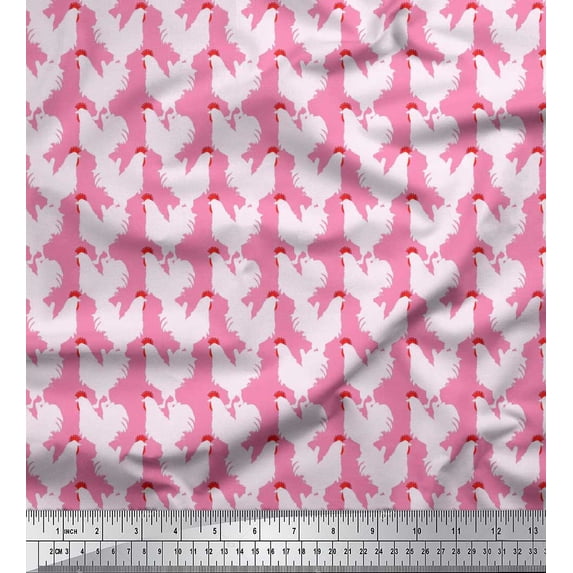 Soimoi Pink Cotton Jersey Fabric Hen Bird Print Fabric by Yard 58 Inch Wide