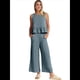 thumbnail image 3 of Conjunto de Chaleco Informal Sin Mangas con Cuello Redondo Plisado para Mujer, Pantalones Cortos de Pierna , Gris y Azul Talla M, 3 of 6