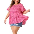 thumbnail image 4 of Agnes Orinda Women's Plus Size Casual Top Round Neck Ruffle Sleeve Tiered Peplum Blouse 3X Hot Pink, 4 of 6