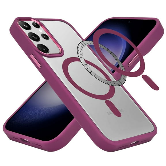 For Samsung Galaxy S24 Ultra MagSafe Compatible Transparent Greatest Clear Acrylic with Color Frame Thick Hybrid TPU Hard Cover ,Xpm Phone Case [ Clear Burgundy ]