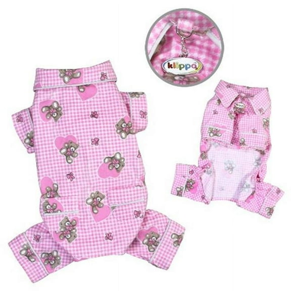Klippo Pet KBD065XL Adorable Teddy Bear Love Flannel Pajamas, Pink - Extra Large