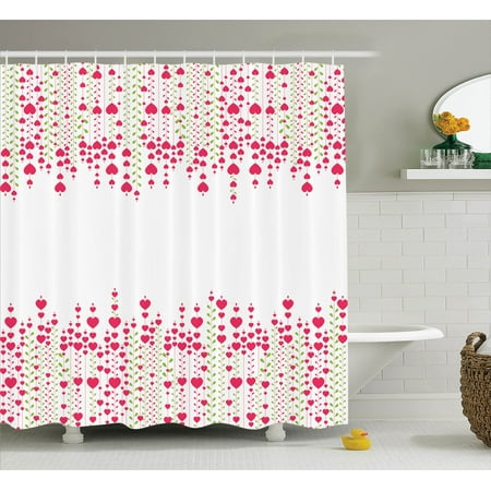 Heart Bathroom Accessories Love Decor Shower Curtain Set, Heart Bouquet Plants Leaves Creativity Valentine'S Flowers Decorating Stylish, Bathroom Accessories, 69W X 70L Inches, By Ambesonne ()