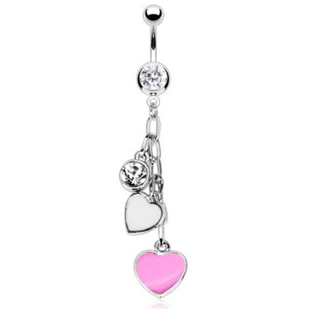 Dangling Multi Colored Belly Button Ring - Belly Button Ring Navel Multi Heart Body Jewelry Dangle 14 Gauge Body Accentz...
