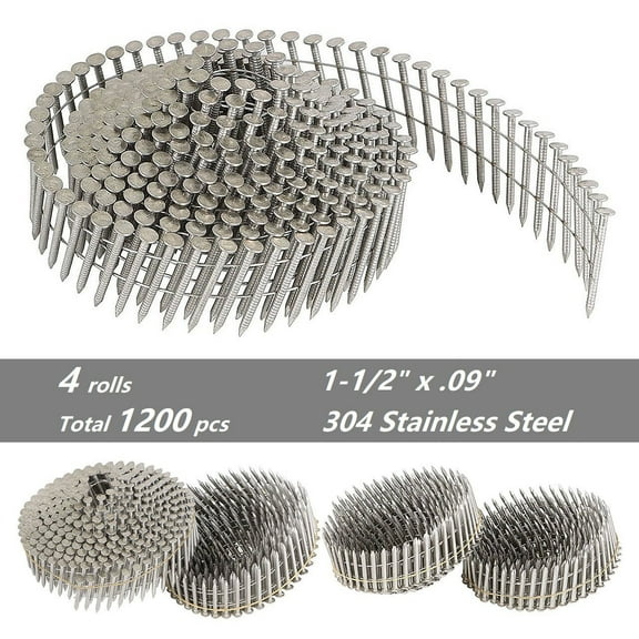 1-1/2" x .09" Round Head Ring Shank Steel Siding Nails (4 Rolls)