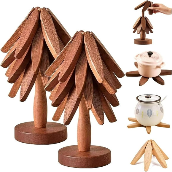Treevot Coaster(4 Pieces), Treevet Coaster Set, Treevet Hot Mat, Treevet Coaster, Tree Coasters Set of 4, Black Walnut Trivet Set Coaster Suitable for Hot Dishes, Walnut Hot Pot Stand Wooden Trivet