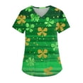 thumbnail image 2 of Scrub Tops Women Irish Shamrock Printed V-Neck Breathable T-Shirts Short Sleeve Professionals Soft Stretch St. Patrick's Day Workwear Shirt with Pockets green Medium, 2 of 4