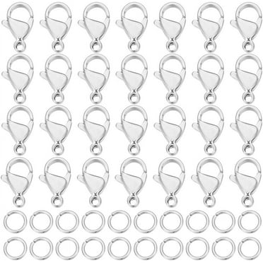 1 Box 100Pcs Bracelet Clasps 12mm Stainless Steel Lobster Claw Jewelry Clasps Connector with 100Pcs Open Jump Ring for DIY Craft Jewellery Chains Making Clasps
