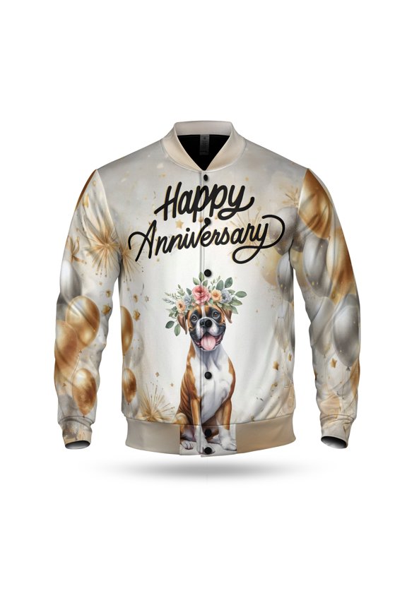 Happy Anniversary Boxer Celebrates Wedding Love Family Party All Over Print 3D Baseball Jacket Boxers Dog Lover Gifts Idea Bomber Jacket Softball - 01015