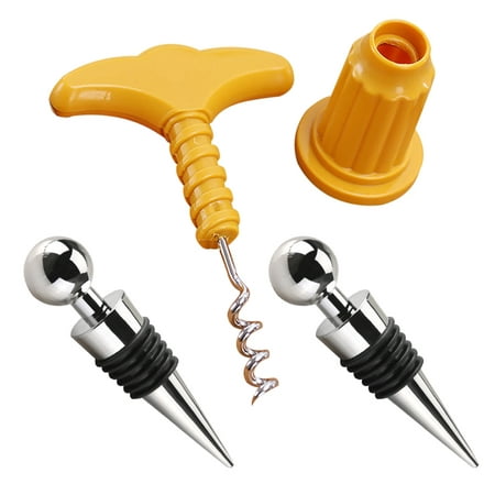 GLiving User-friendly Manual Bottle Openers and 2 Wine Stopper Best Corkscrew Wine Opener Wine Cork Remover Wine Accessories Ergonomic Yellow and Zinc Alloy Ball (The Best Wine Opener)