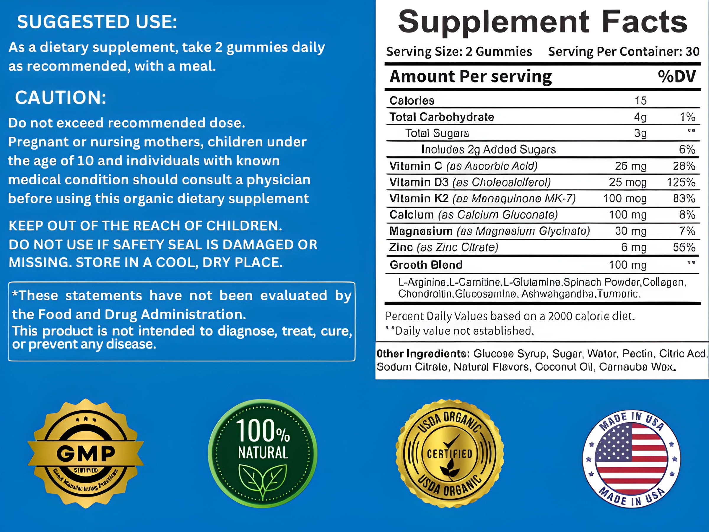GJARAJ Height Growth Maximizer Natural Vitamins for Bone Growth (Strawberry Flavored Gummies) MADE IN USA