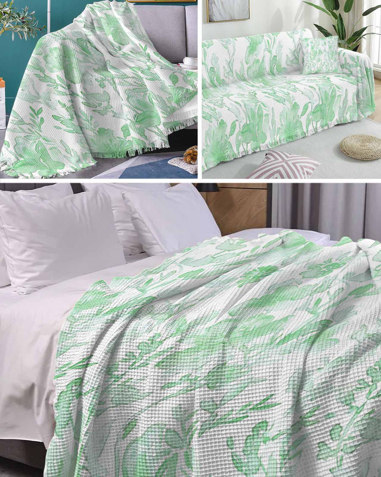 Green Botanical Sofa Couch Covers for Dog,Washable Sectional Couch Slipcoverfor Loveseat with Tassels,Vintage Spring Retro Flower Floral Herb Non Slip Sofa Throw Cover Blanket Large 71''x102''