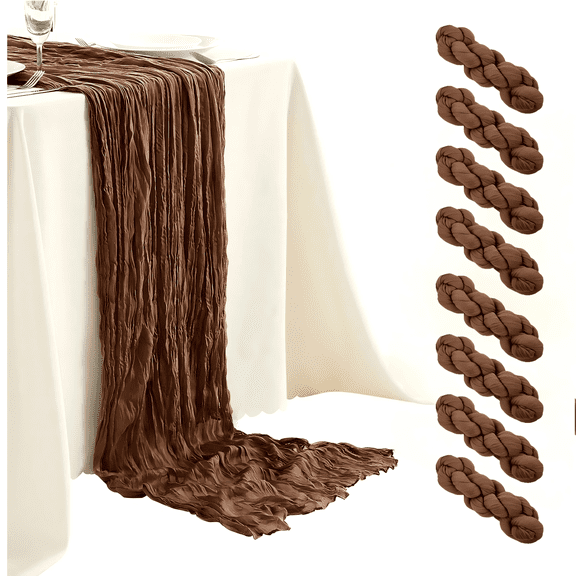 8 Pack Brown Cheesecloth Table Runner 17x108 inch Boho Gauze Cheese Cloth Table Runners for Wedding Party Baby Bridal Shower Home Decor