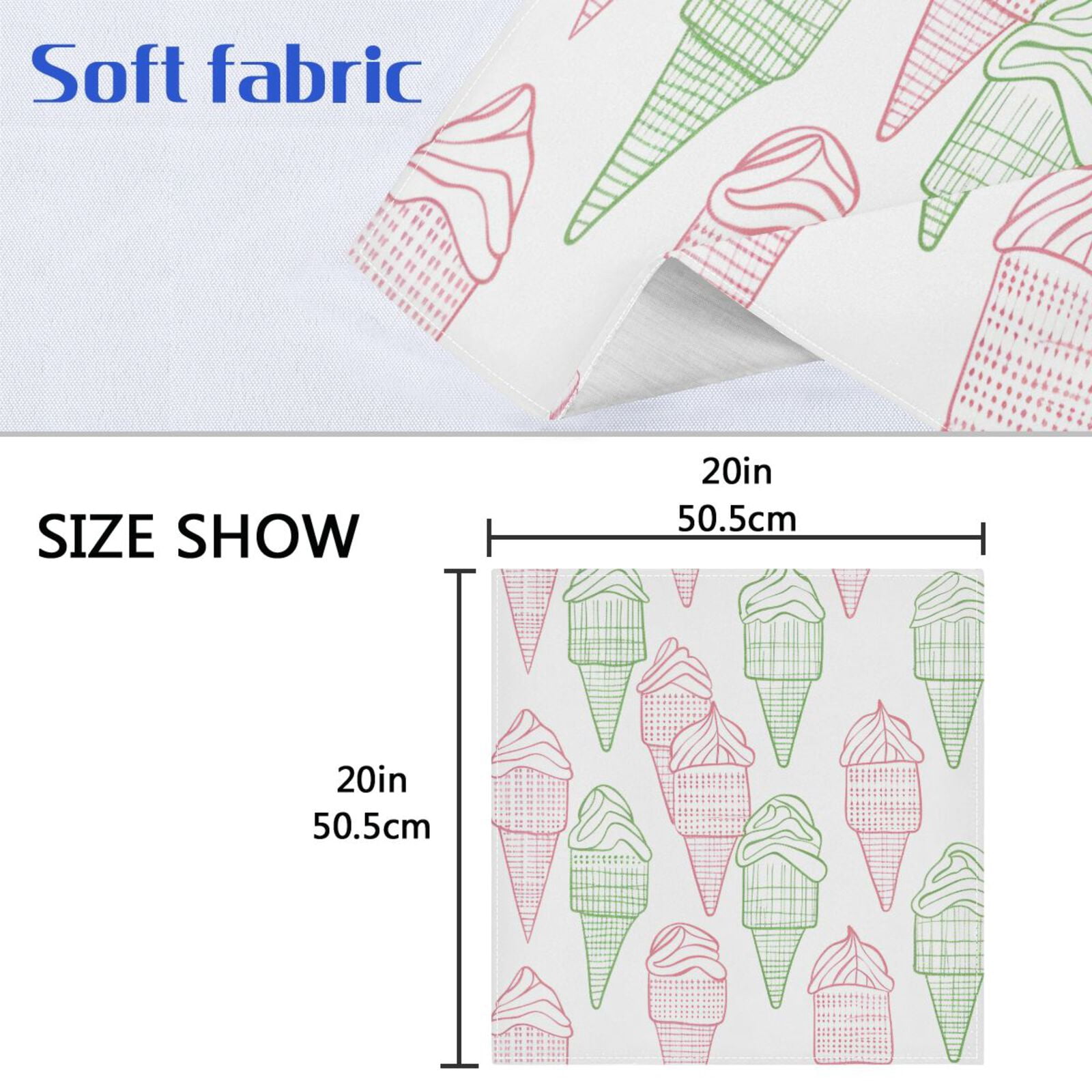 JSTEL Summer Icecream Doodle Cloth Napkins Set of 6, 20x20 Inch Washable and Reusable Napkin for Decoupage Dinner Party Everyday Use
