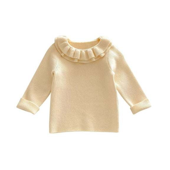 NAISIBABY Little Girls Sweater, Ruffles Crewneck Soft Warm Long Sleeve Fall Winter Classic Ribble Knit Tops Beige 4T