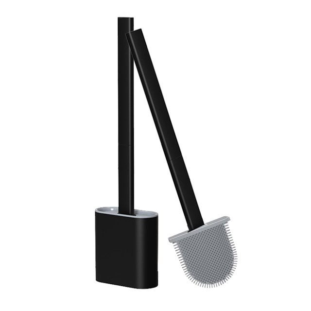 Juego de escobilla y soporte para inodoro, cabezal de cepillo Flexible para inodoro con cerdas de silicona