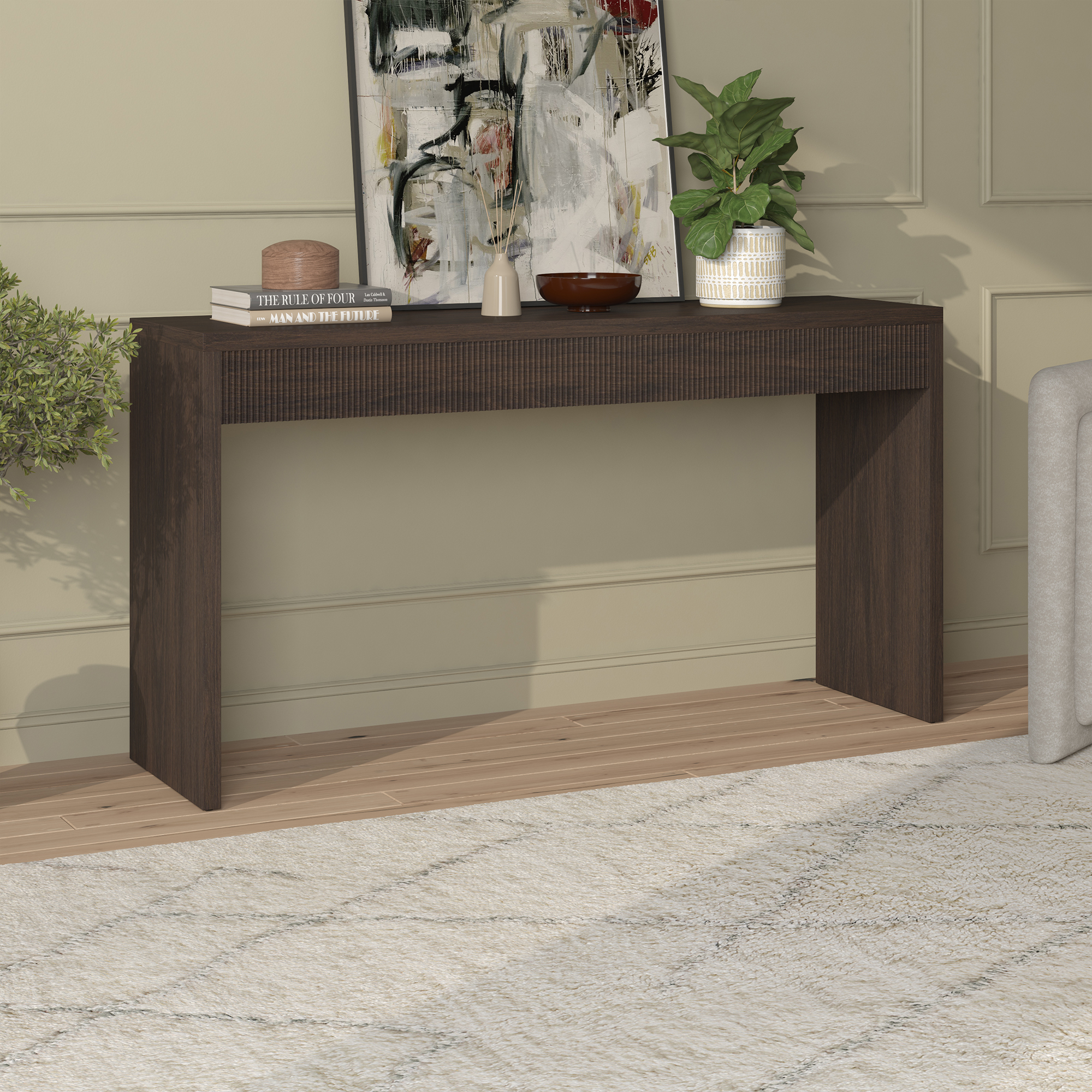 Lawrence 55" Wide Rectangular Console Table in Alder Brown