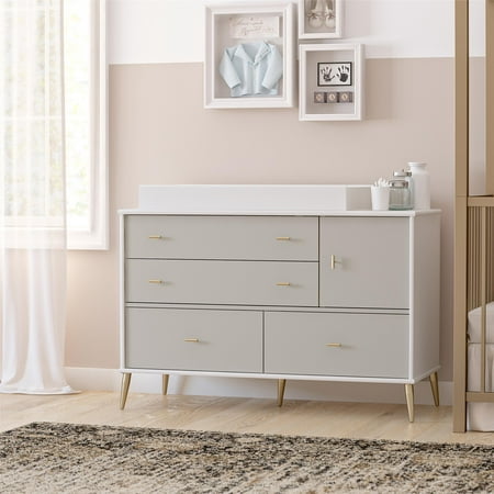 UPC: 0029986511089 | Little Seeds Valentina 4 Drawer/ 1 Door Convertible Dresser & Changing Table White and Taupe