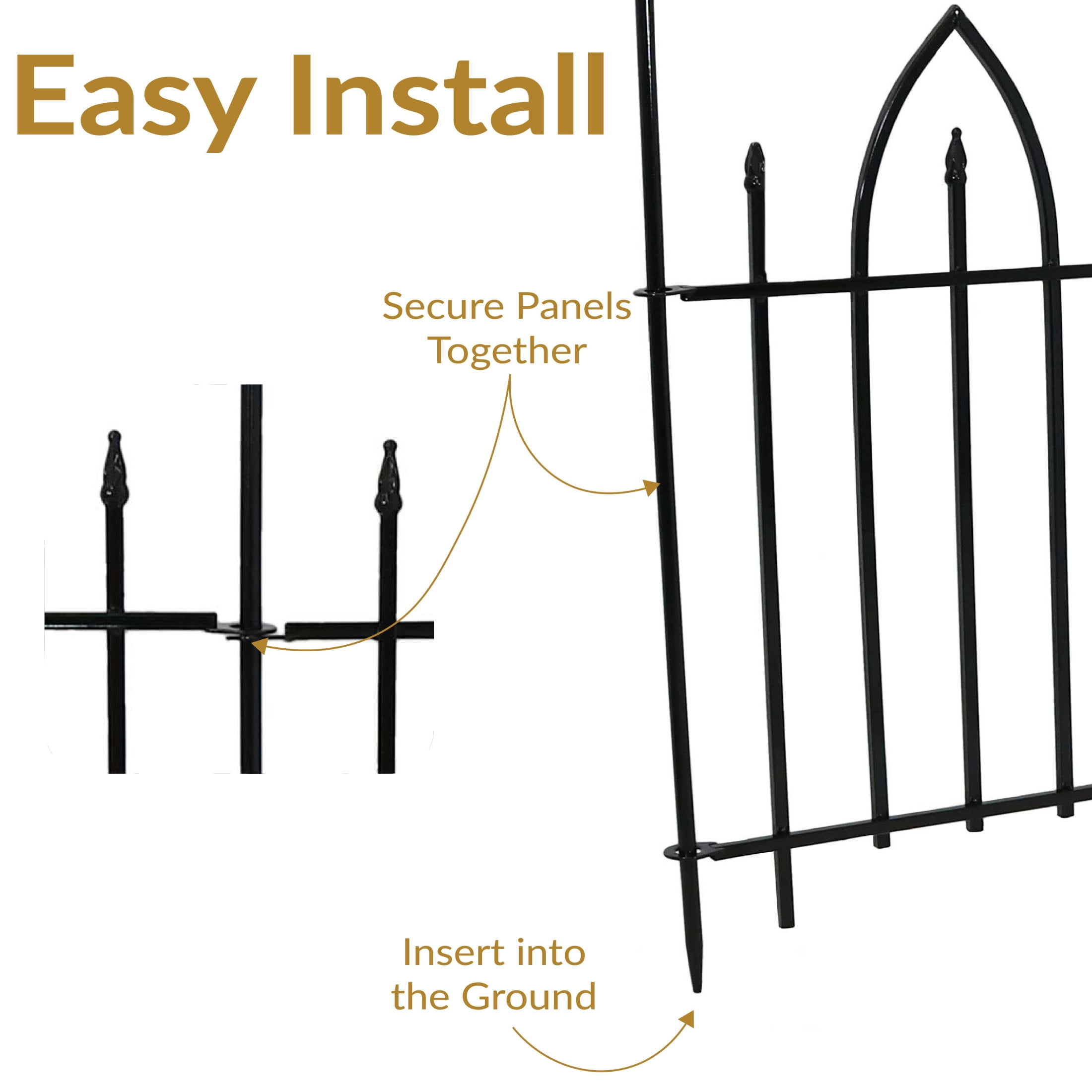 Sunnydaze Gothic Arch 31" x 37" Black Steel Decorative Garden Fence Panels (2 Count)