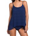 thumbnail image 1 of Women's Navy Blue Lace Overlay Spaghetti Straps Tankini Swimsuit, 1 of 7