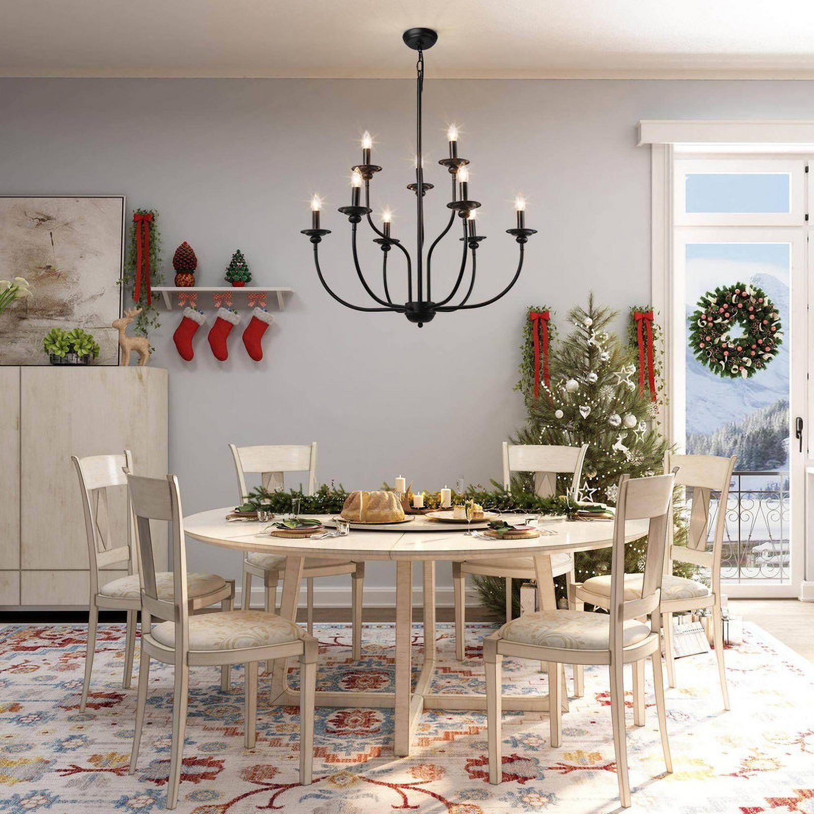 LNC Matte Black 9-Light Candle Chandelier, 2-Tier 30 in Fixture for Dining Room & Foyer