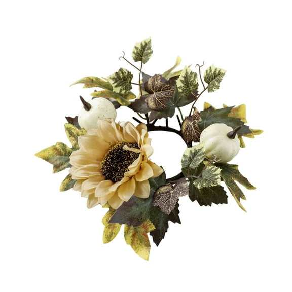 Fall Candle Rings Wreaths Neutral Fall Decor Artificial Pumpkin Maple Leaf Candle Garland Thanksgiving Sunflower Candle Rings for Autumn Farmhouse Harvest Wedding Parties Centerpieces for a Cozy