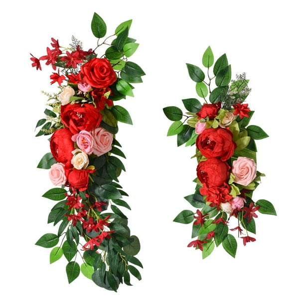 Arco de boda artificial con flores para hacer tú mismo, letrero de bienvenida para ceremonia de boda, fondo, mesa de novios, silla, decoración del hogar
