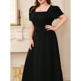 thumbnail image 6 of Women's Plus Size Square Neck Puff Sleeve Midi Dress Crisscross Back 95% polyester 5% elastane Effortless flattering fit, 6 of 6