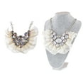 thumbnail image 5 of Ivory Ruffle Chiffon Fan Crystal Rhinestone Gem Chain Link Collar Bib Necklace, 5 of 5