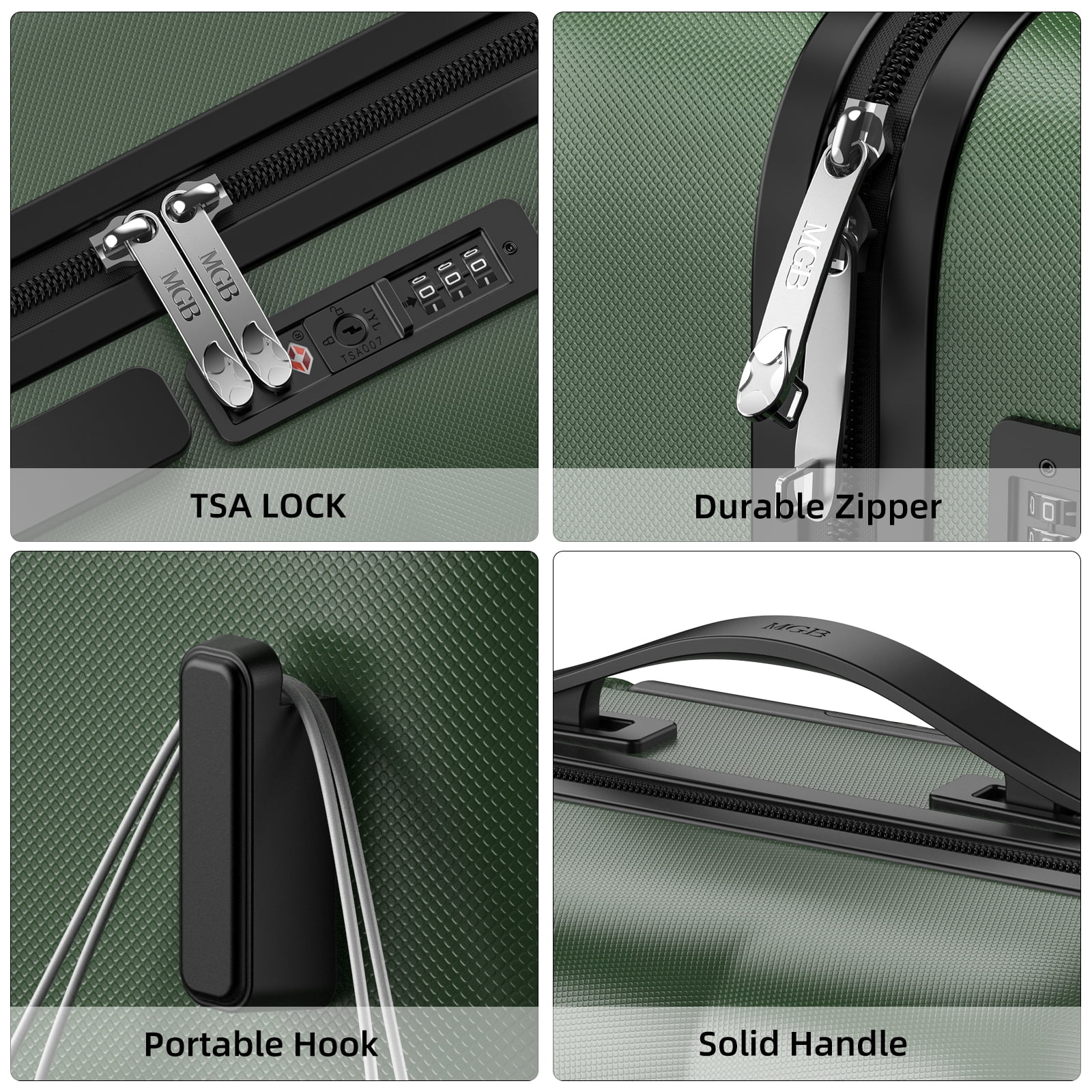 MGB 20" Carry on Luggage 22x14x9 airline approved - PC Durable Hardshell Suitcase with Dual 360° Spinner Wheels & TSA Lock | Airline-Approved, Lightweight Design for Outdoor Travel