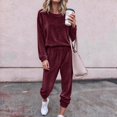 thumbnail image 7 of asjyhkr Pajamas for Women Set 2 Piece Fleece Crew Neck Long Sleeve Tops High Waist Jogger Pants Casual Thermal Homewear Sleepwear Sets(XXL,Wine), 7 of 7